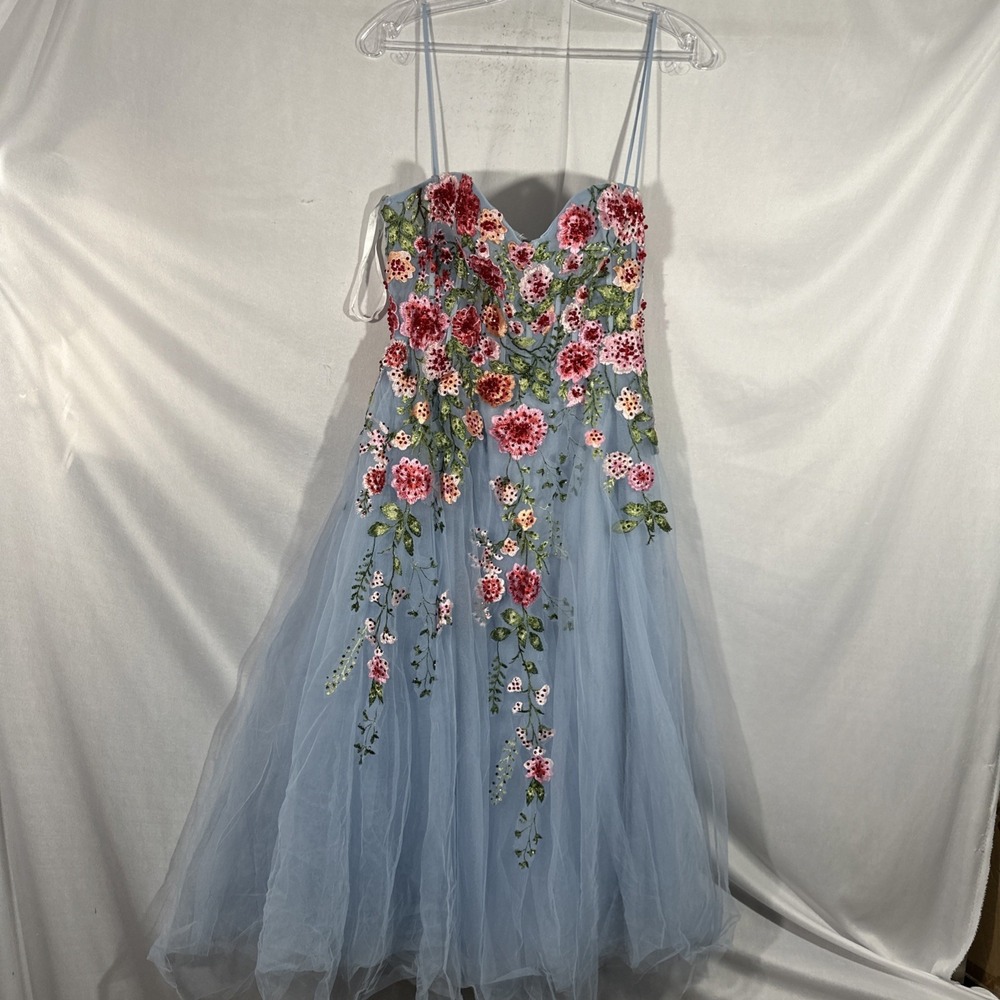 NWT MAC DUGGAL [‎ 10 ] 20651 Bustier Embroidered Floral A-Line Dress Blue J1803 - Picture 9 of 16